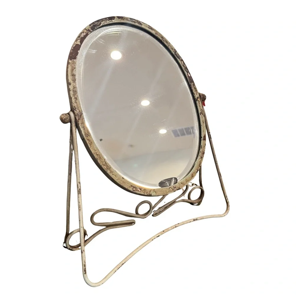 Anthropologie Vintage-Style Oval Mirror in Cream and Green
